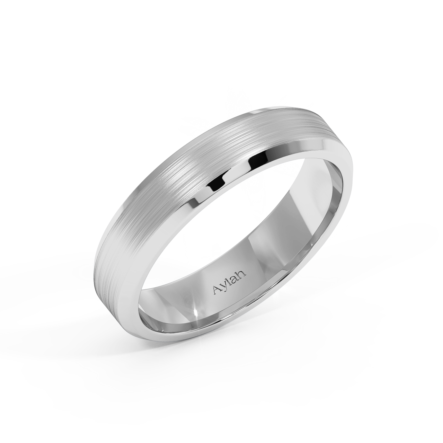 5mm Flat Court Bvlld-Chamf Edges Brushed Finish White Gold