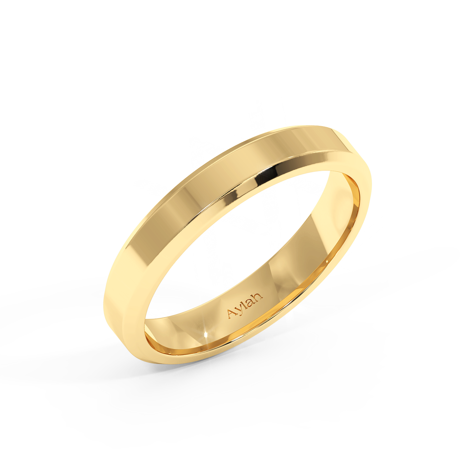 4mm Flat Court Bvlld-Chamf Edges Fully Polished yellow gold