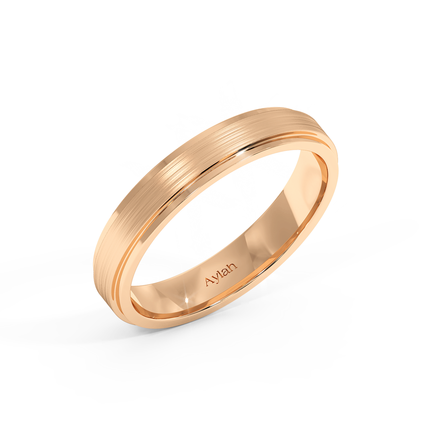 4mm Flat Court Stepped Edges Brushed Centre rose gold