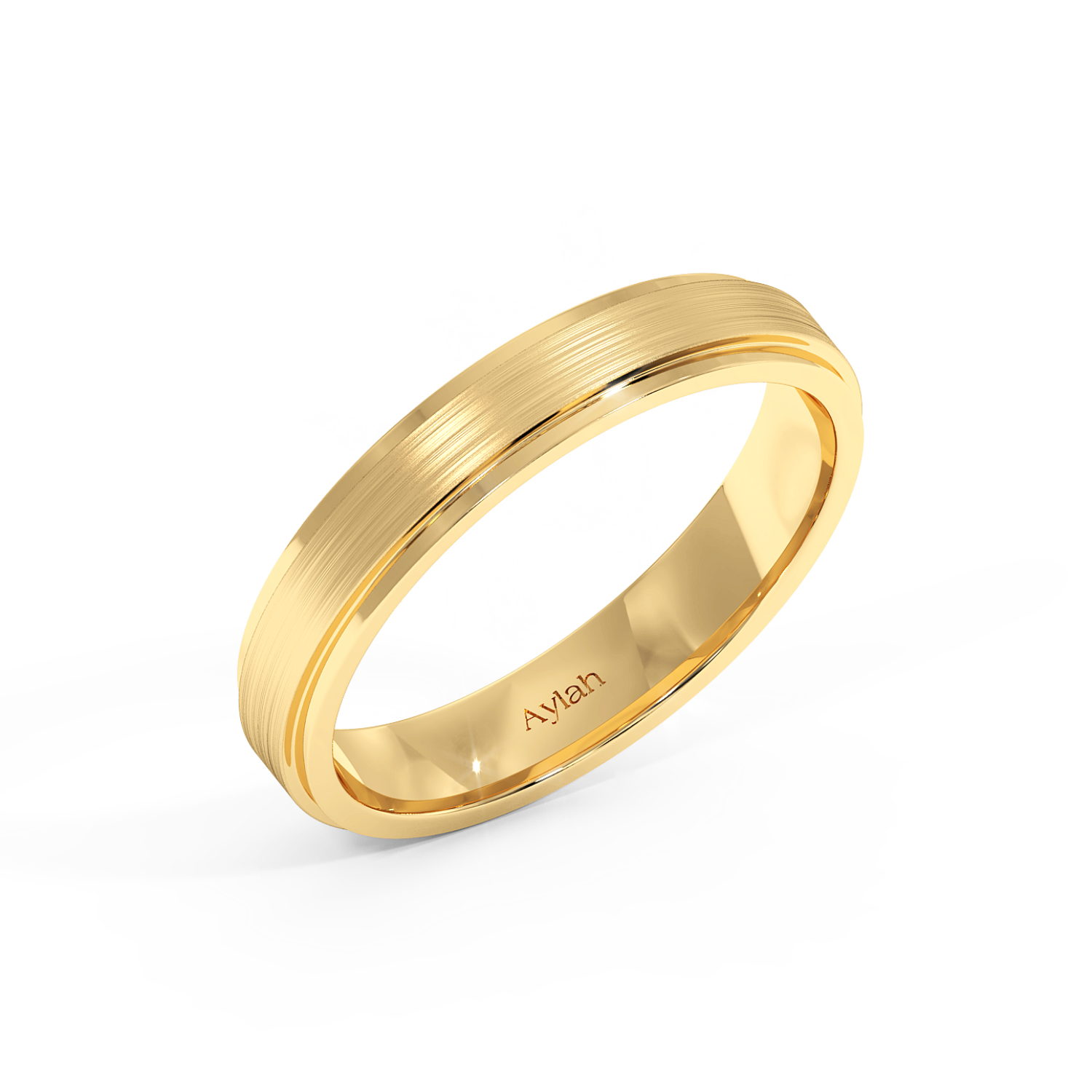 4mm Flat Court Stepped Edges Brushed Centre yellow gold