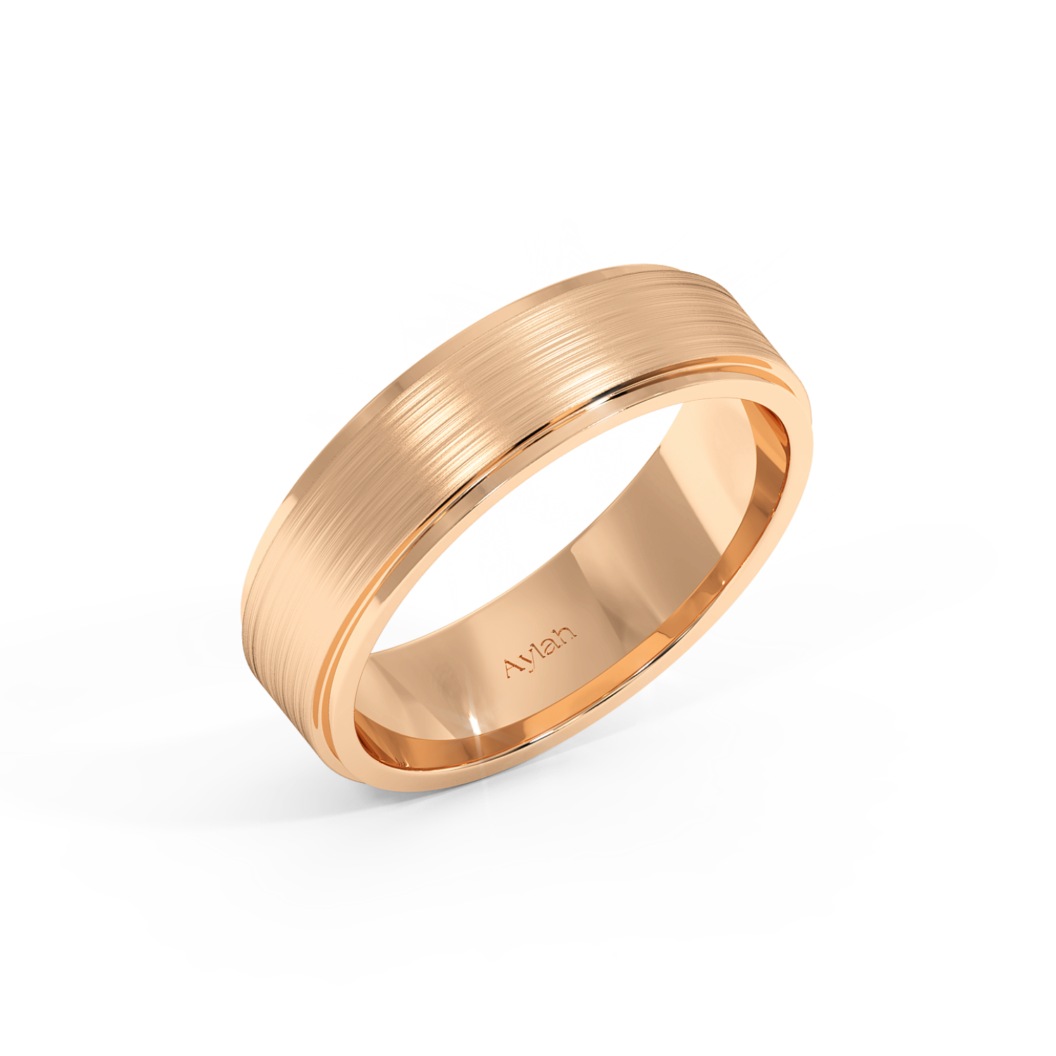 6mm Flat Court Stepped Edges Brushed Centre rose gold