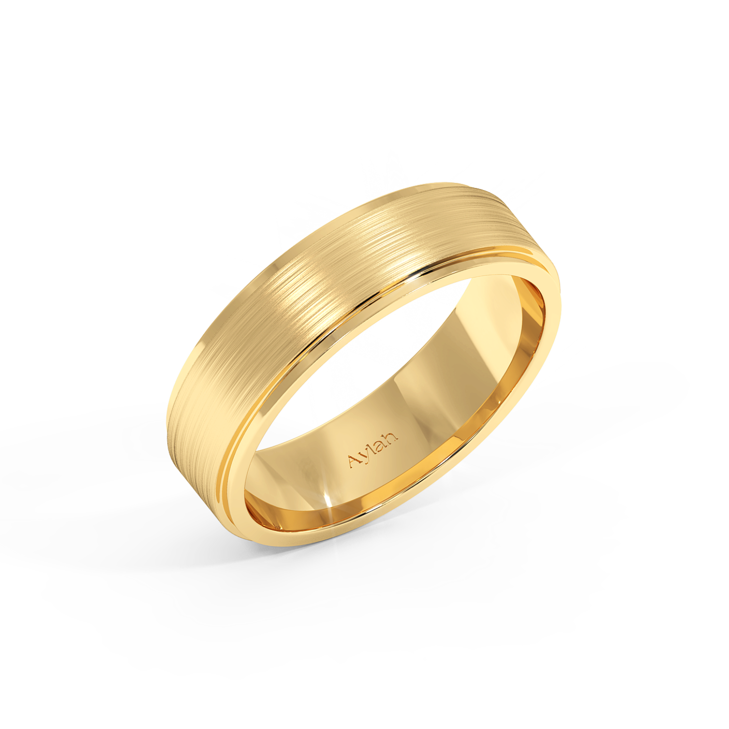 6mm Flat Court Stepped Edges Brushed Centre yellow gold