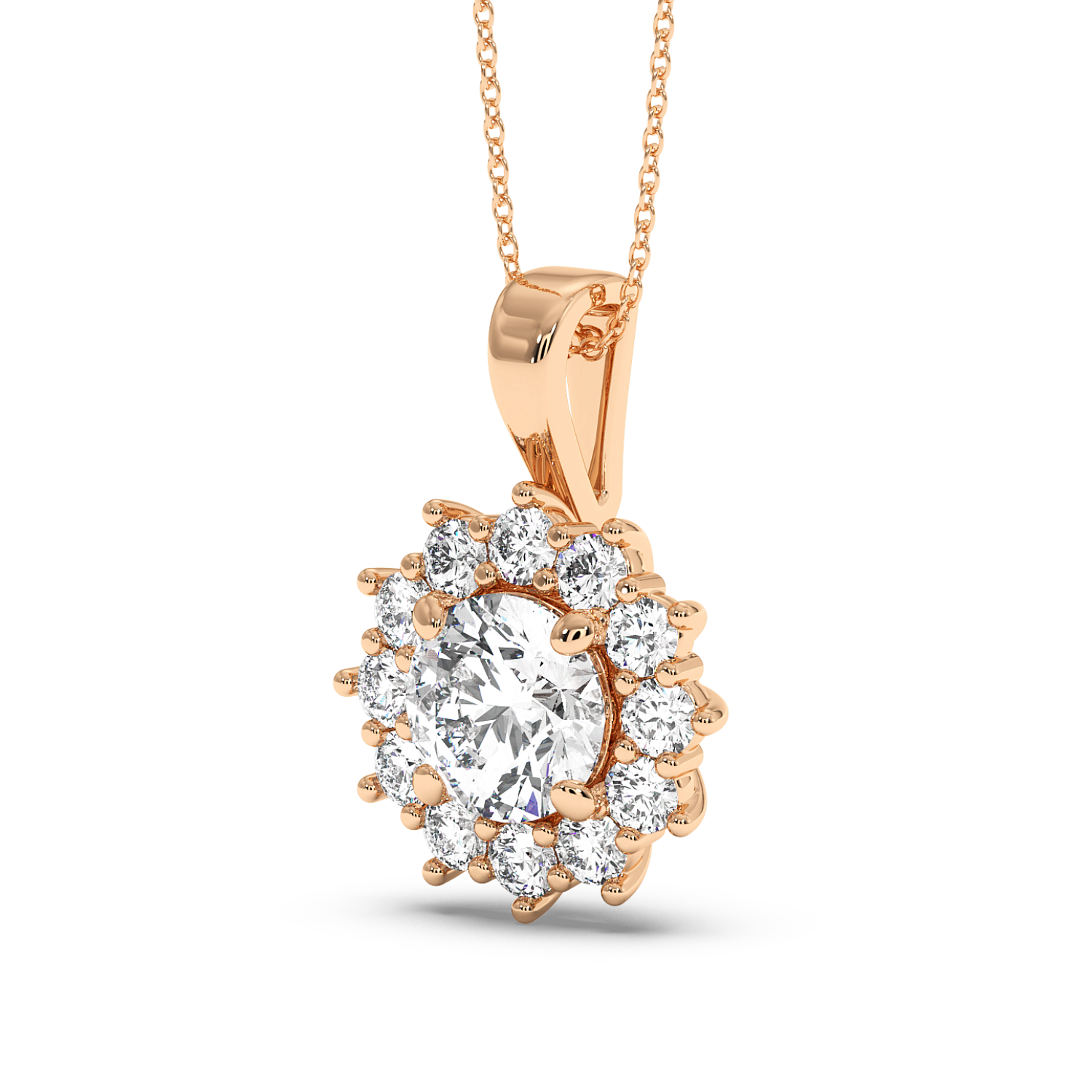 1ct Round Cluster Halo Pendant