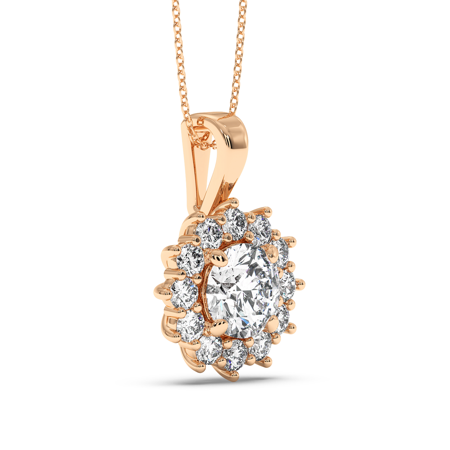 1ct Round Cluster Halo Pendant