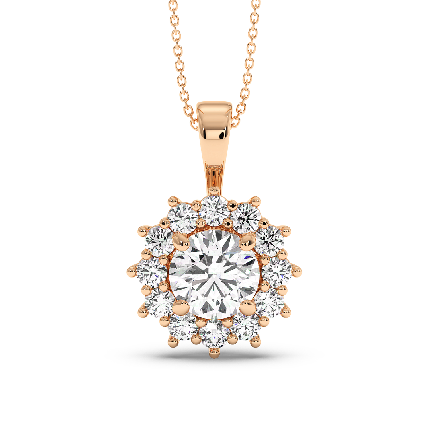 1ct Round Cluster Halo Pendant