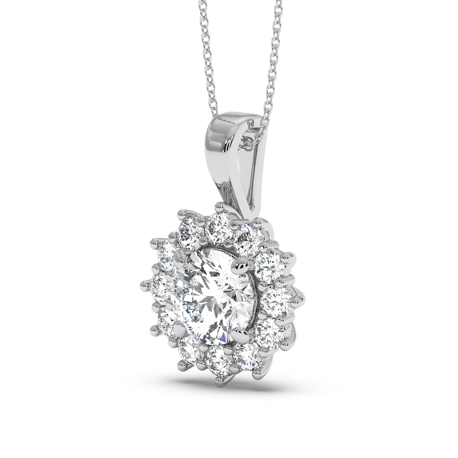 1ct Round Cluster Halo Pendant