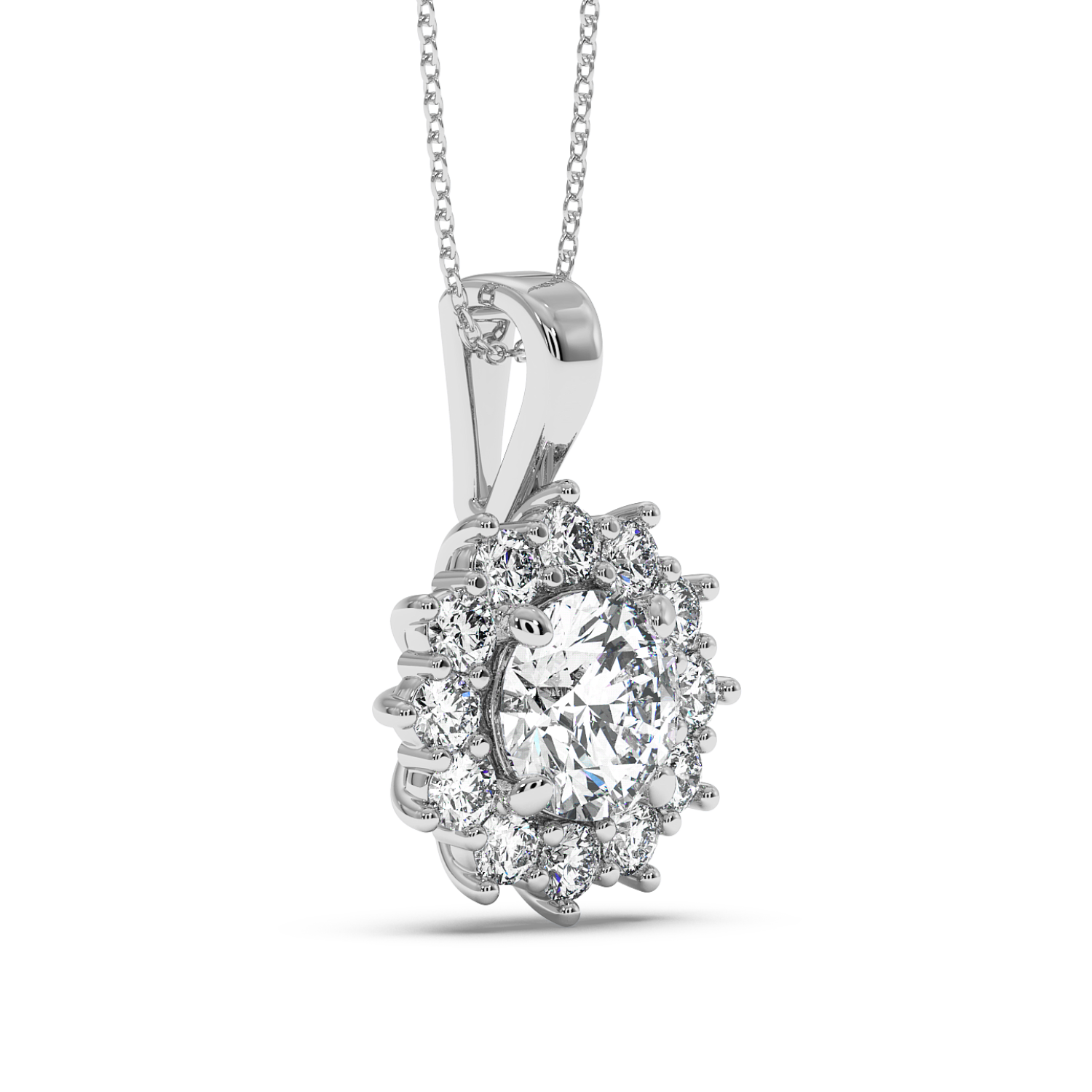 1ct Round Cluster Halo Pendant