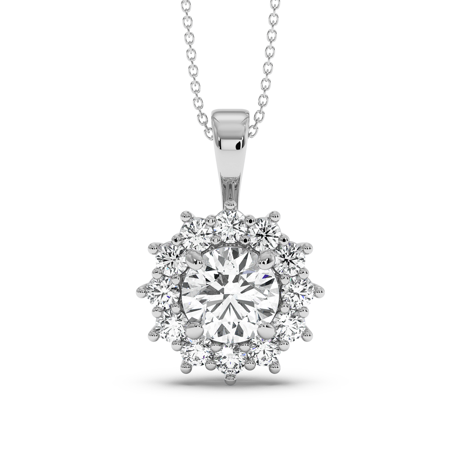 1ct Round Cluster Halo Pendant