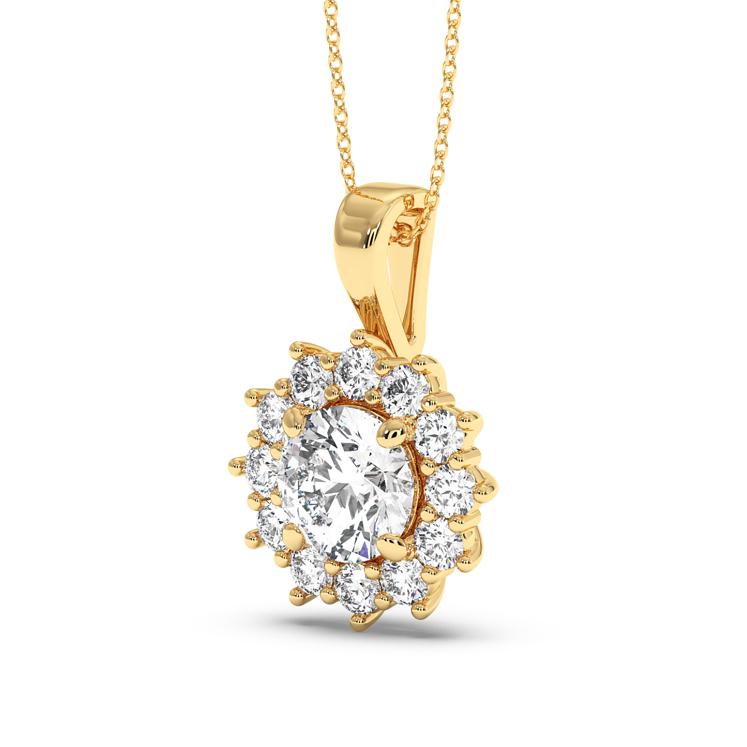 1ct Round Cluster Halo Pendant