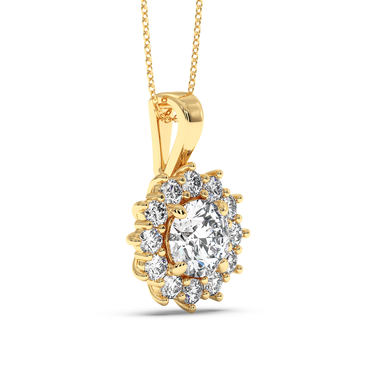 1ct Round Cluster Halo Pendant