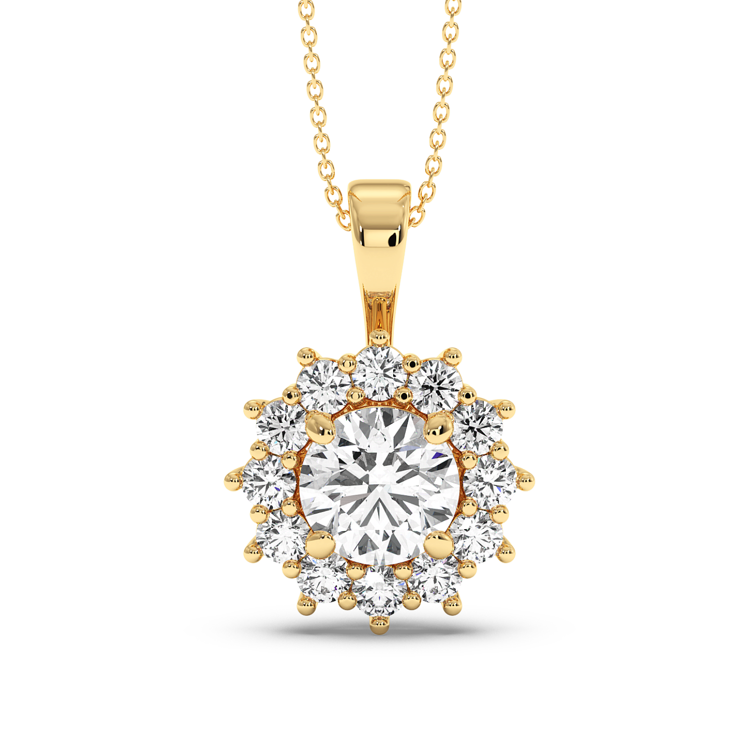 1ct Round Cluster Halo Pendant